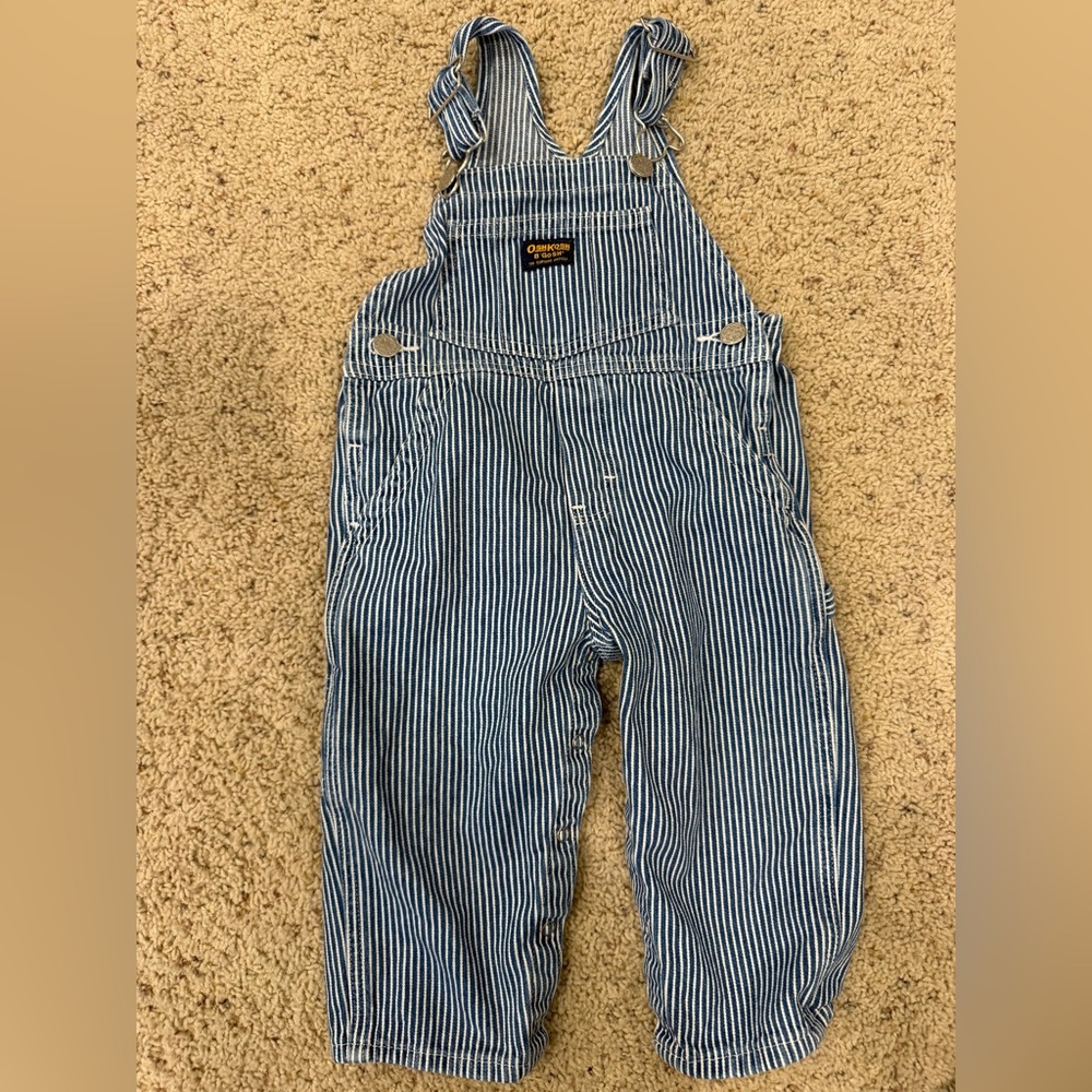 Oshkosh blue and white stripe railroad overalls toddler boys
